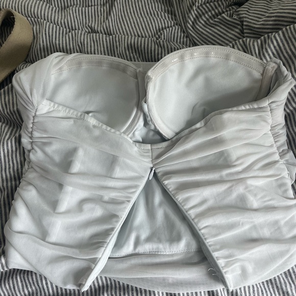 PARTHEA Pads Underwire Ruched Mesh Corset Tube Top - Picture 2 of 4